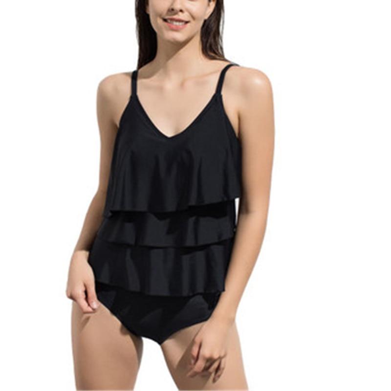 Women Two Piece Swimsuits V-Neck Tiered Ruffle Tankini Top with Brief Swimwear Bathing Suits Tummy Control Bathing for Women XL