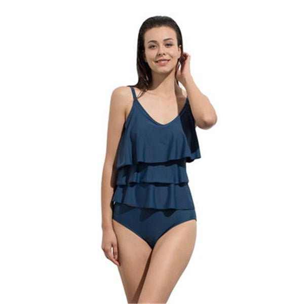 Women Two Piece Swimsuits V-Neck Tiered Ruffle Tankini Top with Brief Swimwear Bathing Suits Tummy Control Bathing for Women XL