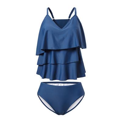 Sexy Two Piece Swimsuits For Women V-Neck Tiered Ruffle Tankini Tops With Brief Swimwear Bathing Suits Tummy Control Bikini Set