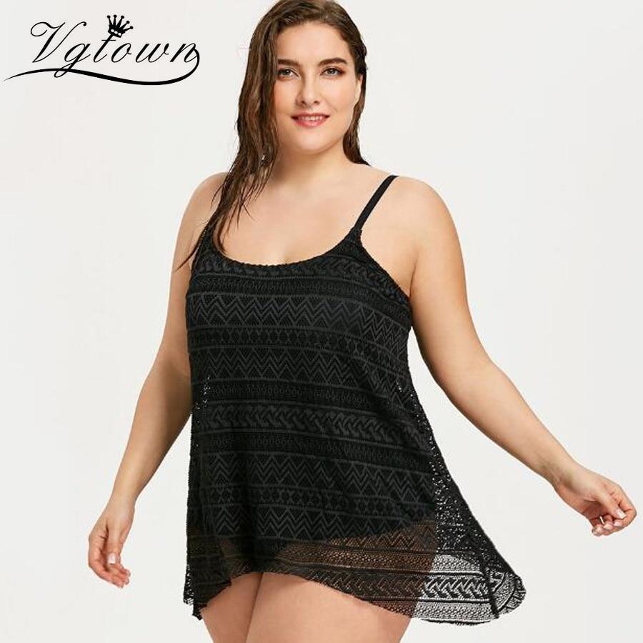 VGTOWN 2pcs Bikini Plus Size 4XL Swimwear Black Lace Tankinis Top with Shorts Swimsuit Women Tankini Set Bathing Suits