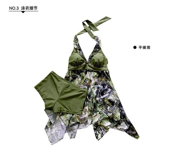 Women Girls Sequins Tankini Top+Shorts Halter Padded Ruffle Swimsuits Cover Up Deep V Dress Beachwear