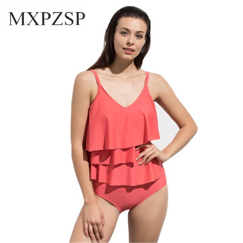 Women's V-Neck Two Piece Swimsuits Tiered Ruffle Tankini Top with Brief Swimwear Bathing Suits for Women Slim Belly Big Size XL