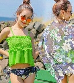 Swimsuit Tankini Top Real Women Spandex A Variety Of Wear Sexy Small Chest Gather Points Split Yarn Cover Belly Korean Swimwear