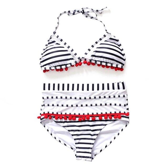 Women Tankini Halter Top Lace High Waist Bikini Swimwear Lady Wire Free Padded Bra Swimsuit Beach Suit