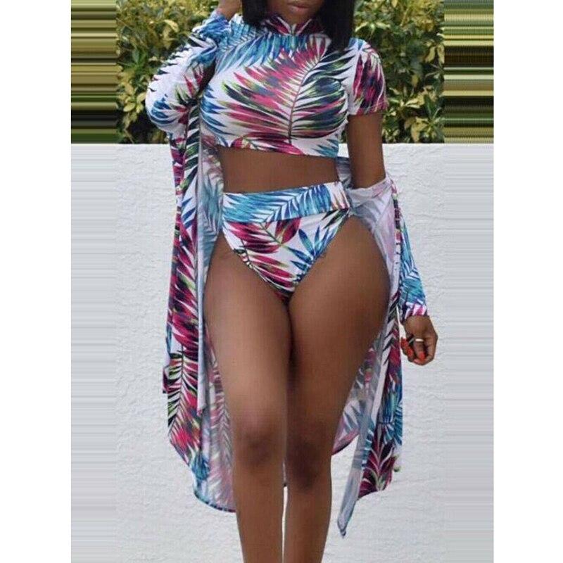 Sexy Swimsuit Two-Piece Suits Women Leaf Print Bikini Tankini Set Crop Top Short Sleeve Swimwear Swimsuit Maillots de bain femme