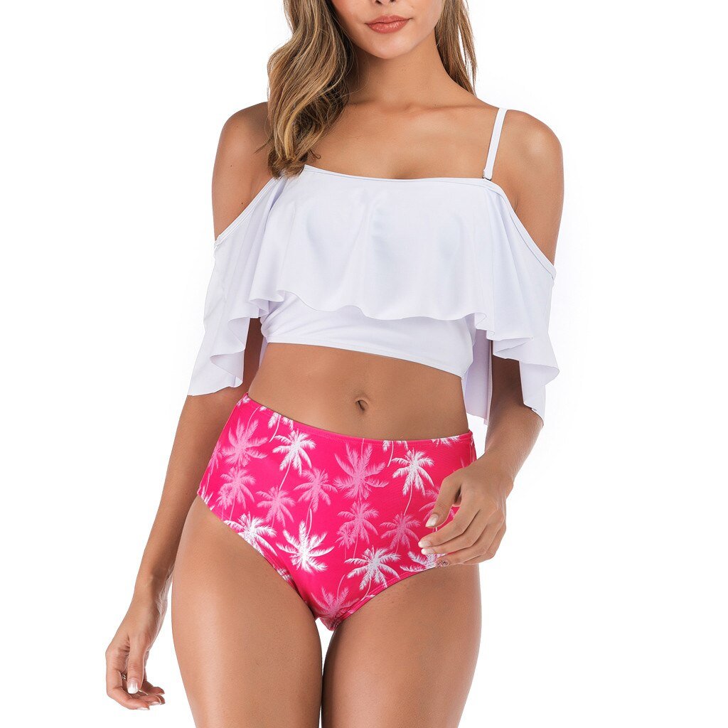 Swimwear 2019 Women Two Piece Plus Size Tankini Ruffled Swimsuit Top Female Printed High Waisted Bottom Bikini Maillot De Bain
