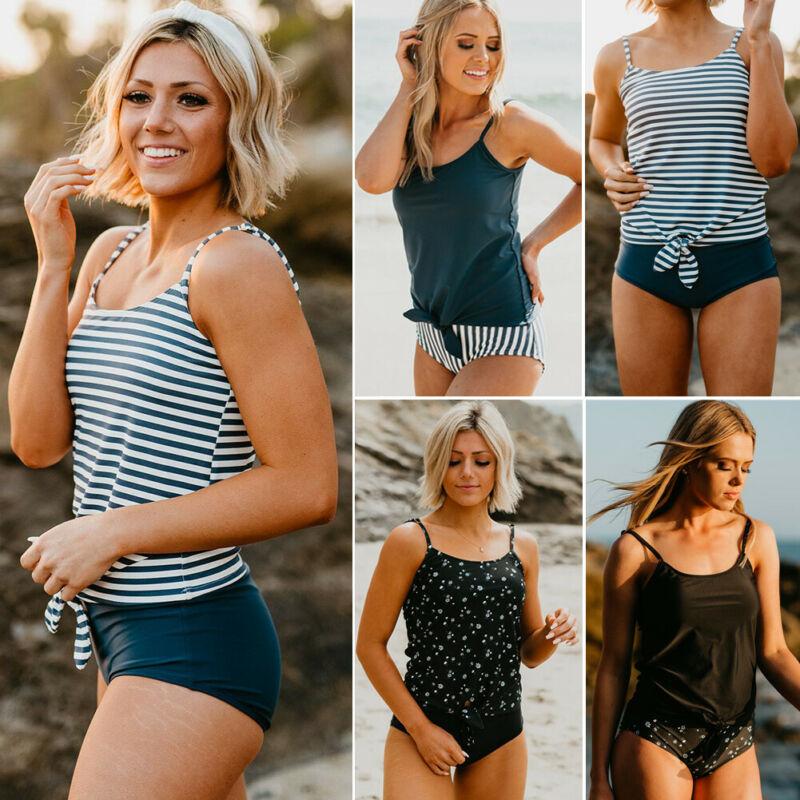 2pcs Women Push Up Tankini Bikini Set Tank Top Boy Shorts Padded Summer Swimwear