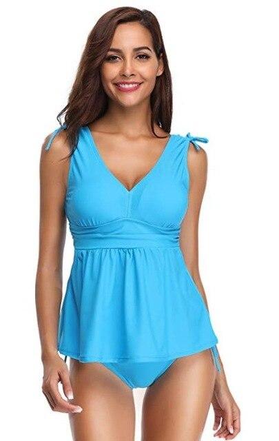 Shekini 2018 Real Bikinis Biquini Infantil Swimwear Women Solid Color Tankini With Padded Top Tie Side Shorts Women Swimsuit