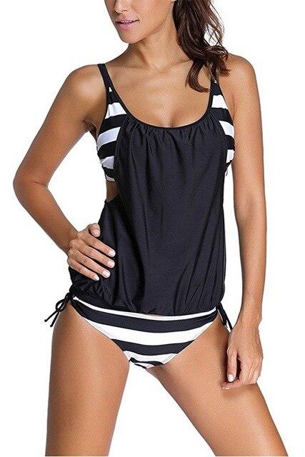 Tankini Swimsuits Women PLus Size 5XL Striped Tankini Vest Top Strap Swimwear Ladies Female Belly Covered Tankini Set