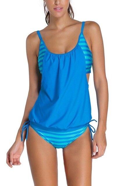 Tankini Swimsuits Women PLus Size 5XL Striped Tankini Vest Top Strap Swimwear Ladies Female Belly Covered Tankini Set
