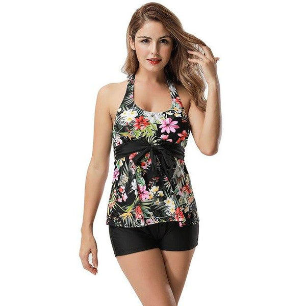KNLPJYQ Women 2018 Two Pieces Swimsuit Tankini Push Up Top With Box Shorts Swimwear Backless Floral Printed Bathing Suit