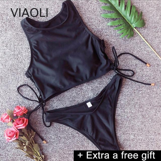 Bikini swimsuit women swimming suits mid waist bikinis tankinis swimsuit tank tops bathing suits blue vest swimwear
