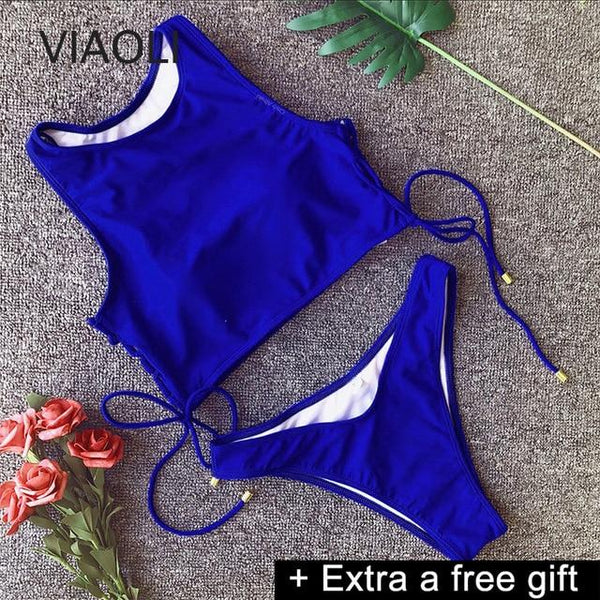 Bikini swimsuit women swimming suits mid waist bikinis tankinis swimsuit tank tops bathing suits blue vest swimwear