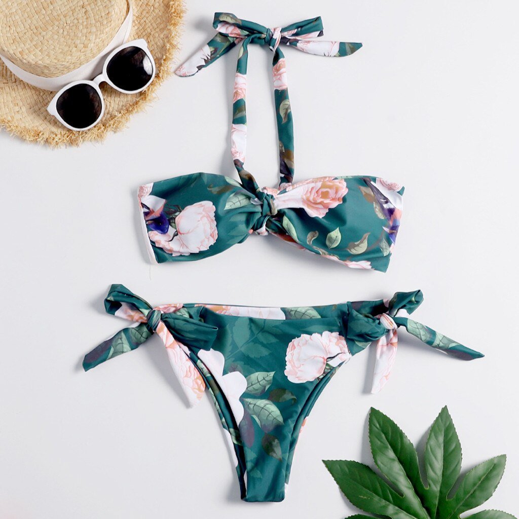 KANCOOLD Women Split Swimwear Bikini Set Tropical Floral Print Top Female Brazilian Bathing Suit Swimsuit Swim Maillot Tankini