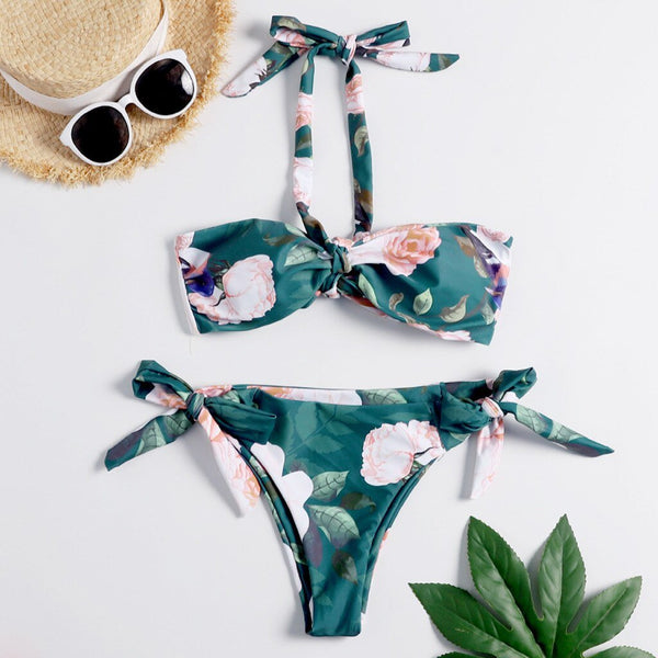 KANCOOLD Women Split Swimwear Bikini Set Tropical Floral Print Top Female Brazilian Bathing Suit Swimsuit Swim Maillot Tankini