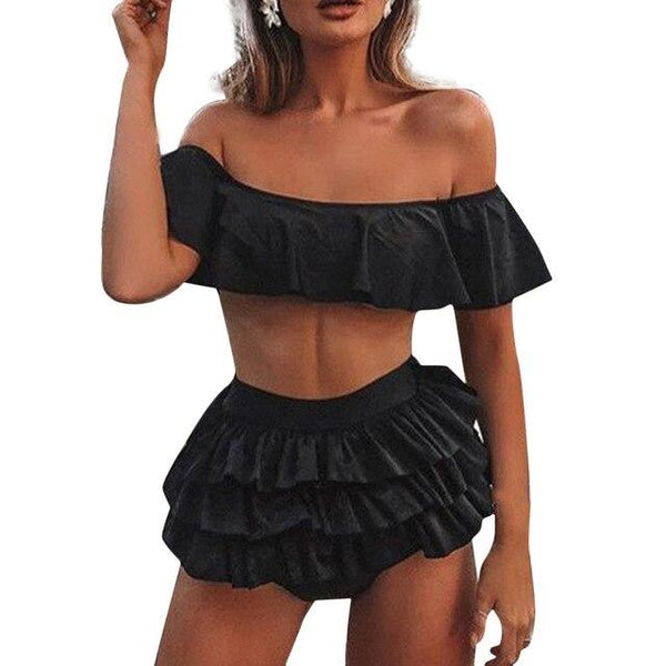 MUQGEW Fashion Women Swimwear Beach Solid Ruffles Swimsuit Bikini Tankini Set Ruffle Halter Top With Bottoms bikinis 2019 #0523