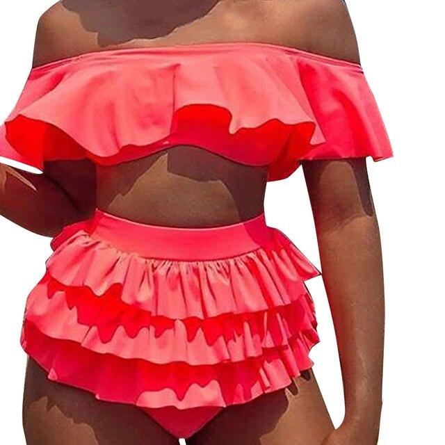 MUQGEW Fashion Women Swimwear Beach Solid Ruffles Swimsuit Bikini Tankini Set Ruffle Halter Top With Bottoms bikinis 2019 #0523