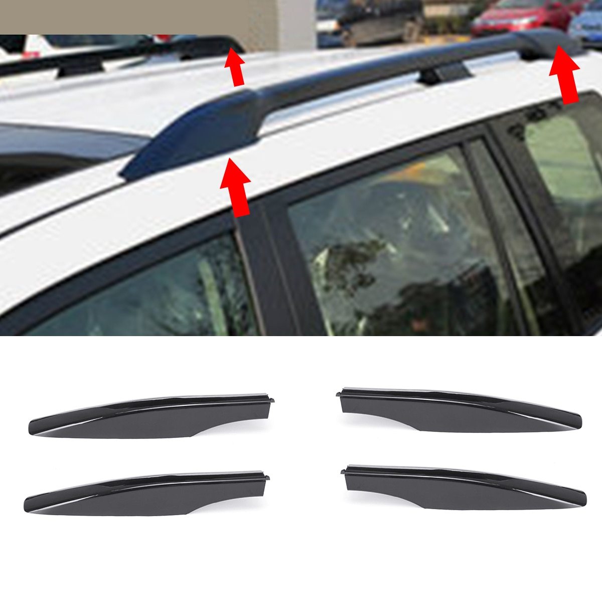 Black ABS Roof Rack Bar Rail End Protection Cover Shell 4PCS For Toyota Land Cruiser PRADO Fj120 2003-2009