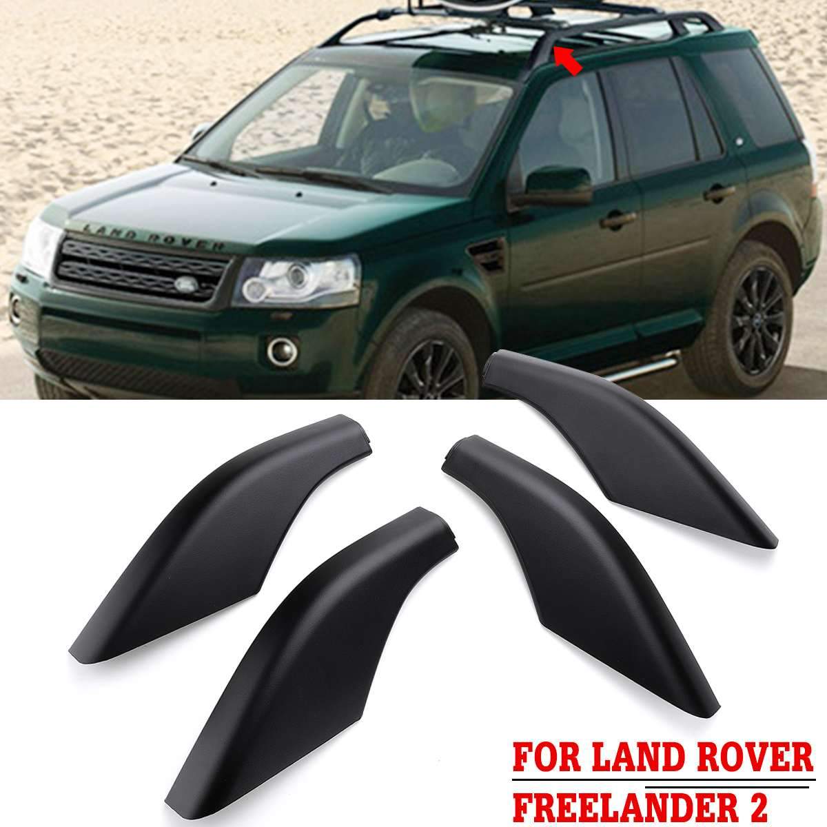 4PCS/SET ABS Black For Land Rover Freelander 2 2006 - 2013 Roof Rack Rail End Protector Cover Shell Replace