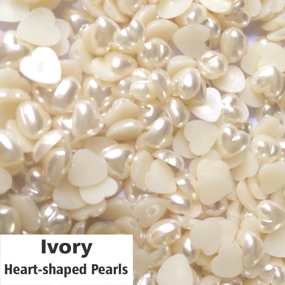 Immitation HEART Pearls WHITE IVORY 6mm 8mm 10mm Flatback Pearl Finish Heart Plastic Beads Wedding Stationery DIY Craft Supplies