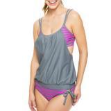 Hot Sale Summer Swimwear 2 Pieces Suits Women Cotton Sexy Stripes Lined Up Double Up Tankini Top Padded Bathing Suit Beachwear