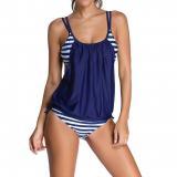 Hot Sale Summer Swimwear 2 Pieces Suits Women Cotton Sexy Stripes Lined Up Double Up Tankini Top Padded Bathing Suit Beachwear