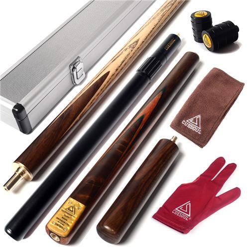 CUESOUL 57" Snooker Cue Handcraft 3/4 Jointed with Mini Butt End Extension Packed in Aluminium Cue Case