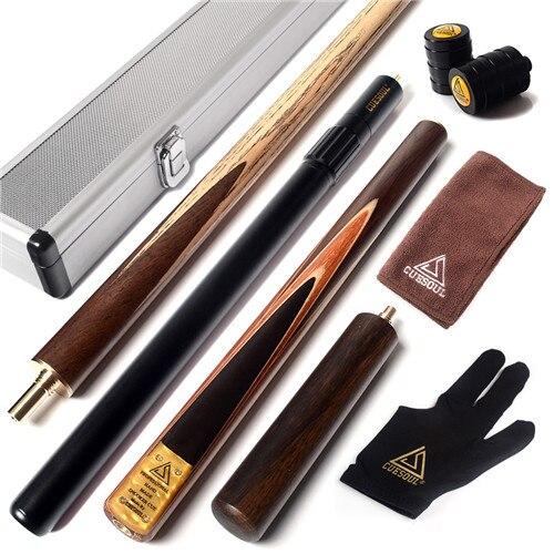 CUESOUL 57" Snooker Cue Handcraft 3/4 Jointed with Mini Butt End Extension Packed in Aluminium Cue Case