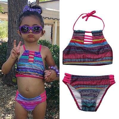 Kids Baby Girls Tankini Swimsuit Costume Tops Bottoms Sets Clothes Swimwear Beachwear Bikini Set Striped Summer