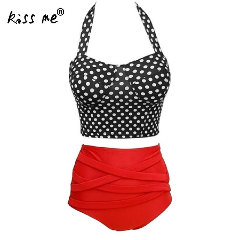 Womens black halter Tankini Top Sets Swimwear Women's Two Piece Printed dot Bandage Swimsuit Monokini Swim suit maillot de bain