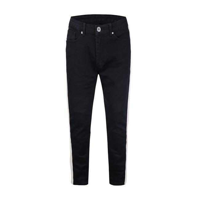 2018 Black Icon FOG Style Justin Bieber Ripped Destoryed Jeans Skinny Fit Men Jeans Striped Side Zipper Knee Holes Denim Jeans