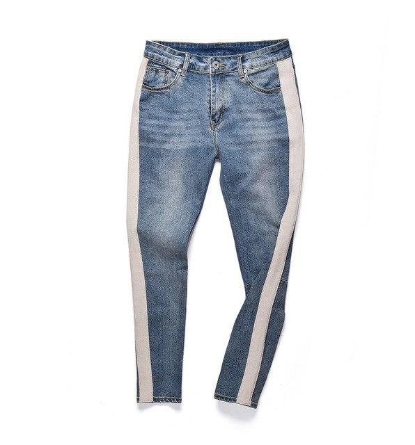 2018 Black Icon FOG Style Justin Bieber Ripped Destoryed Jeans Skinny Fit Men Jeans Striped Side Zipper Knee Holes Denim Jeans