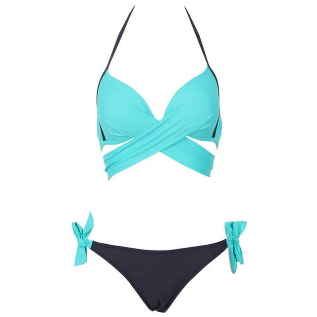 Vertvie Women Swimsuit Push Up Swimwear Criss Cross Bandage Halter Bikini Set Beach Bathing Suit Swim Wear 2019 Sexy Bikini XXL
