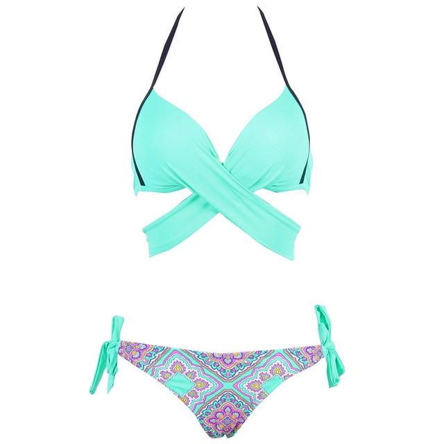 Vertvie Women Swimsuit Push Up Swimwear Criss Cross Bandage Halter Bikini Set Beach Bathing Suit Swim Wear 2019 Sexy Bikini XXL