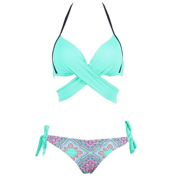 Vertvie Women Swimsuit Push Up Swimwear Criss Cross Bandage Halter Bikini Set Beach Bathing Suit Swim Wear 2019 Sexy Bikini XXL