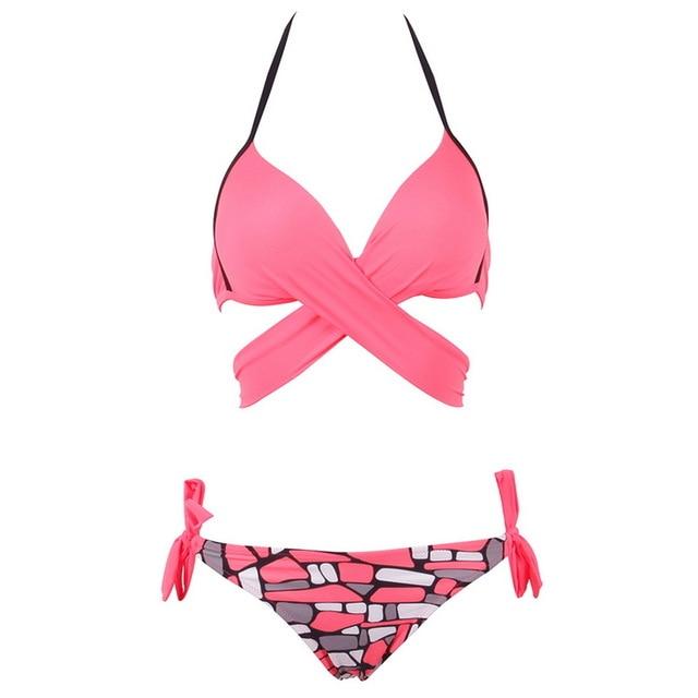 Vertvie Women Swimsuit Push Up Swimwear Criss Cross Bandage Halter Bikini Set Beach Bathing Suit Swim Wear 2019 Sexy Bikini XXL