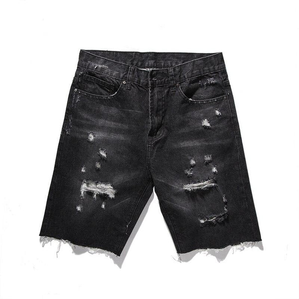 2018 NEW Summer High quality Black Ripped Destroyed hole Mens Denim Shorts hip hop Fashion Casual Dot Zipper Denim Shorts