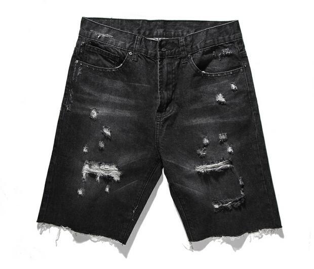 2018 NEW Summer High quality Black Ripped Destroyed hole Mens Denim Shorts hip hop Fashion Casual Dot Zipper Denim Shorts