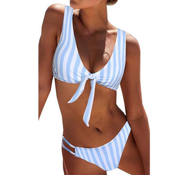 KLV two piece swimsuit for women Sexy Detachable Padded Cutout Push up Striped Bikini Set Swim suit costumi da bagno donna #@F