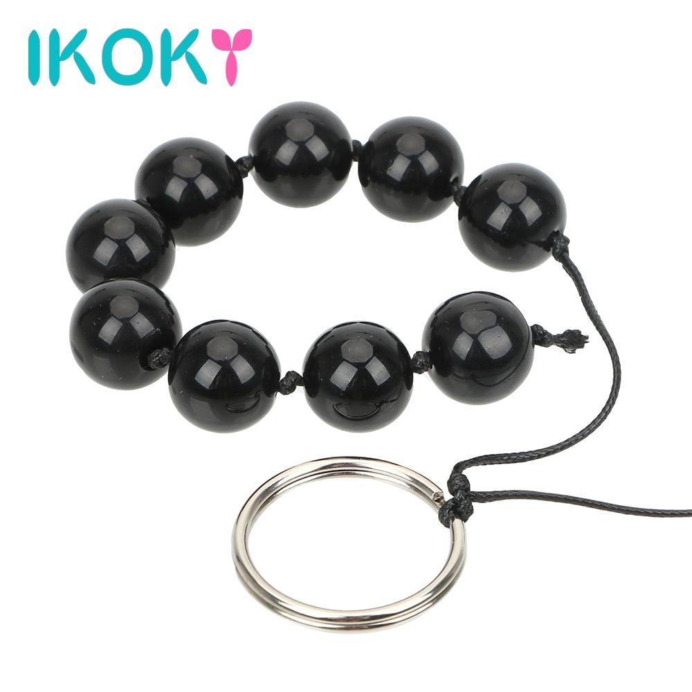 IKOKY Nine Anal Balls Glass Anal Bead Butt Vaginal Plug Ring Handheld Sex Toys for Woman Erotic Adult Products Prostate Massage