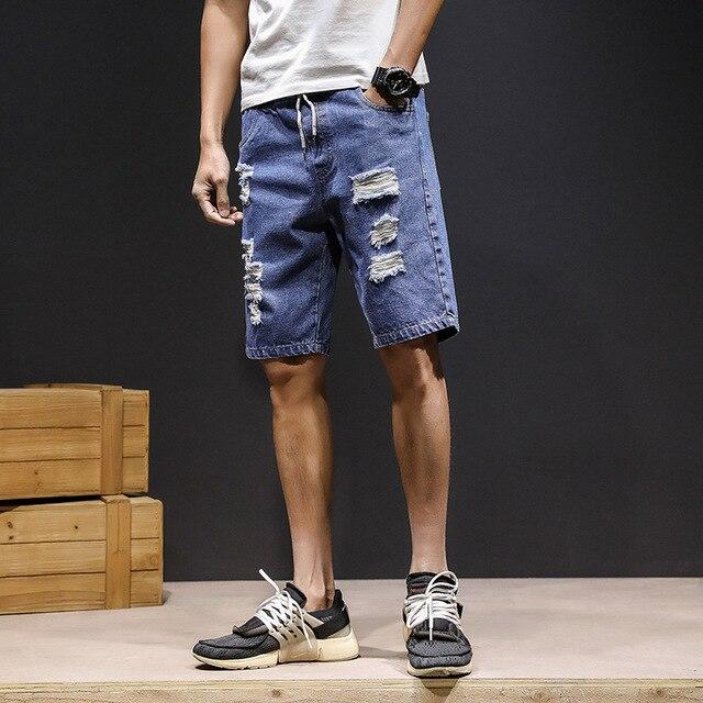 Summer denim shorts male Ripped jeans Retro men jean shorts Casual bermuda board harem mens jogger ankle hole drawstring shorts