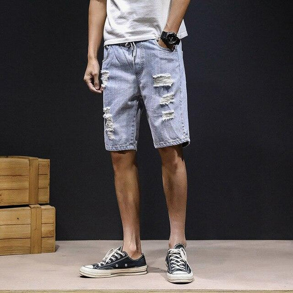 Summer denim shorts male Ripped jeans Retro men jean shorts Casual bermuda board harem mens jogger ankle hole drawstring shorts