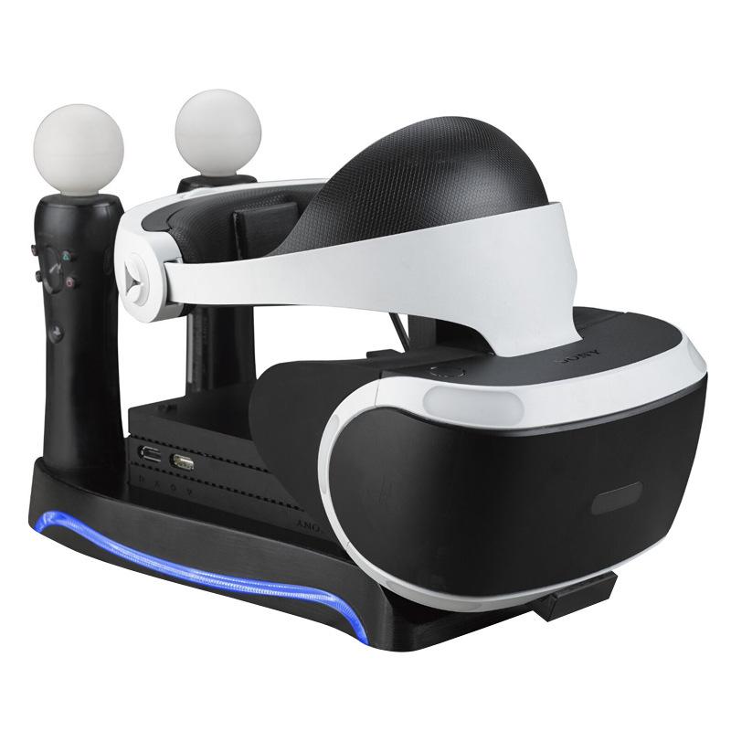 4 in1 PS VR 2nd Generation Vertical Stand PS4 VR Glasses Connector Storage Kit Joystick Charging Station with cooling lights