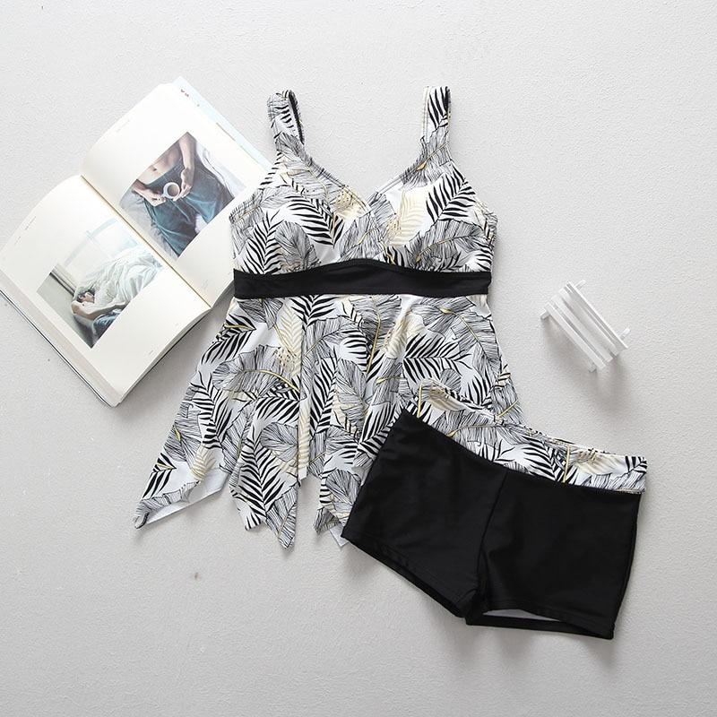 Women Swimwear Large Size 2018 Tankini Ladies Top Bikini+swim Short Two Pieces Tankini Plus Size Fat Women Swimsuits Beachwear