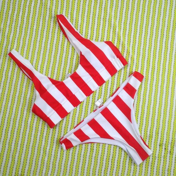 Summer Sexy Women Bikini Set Push Up Padded Bra 2Pcs Striped Swimwear Swimsuit Bathing Beachwear Swimming Costume 4 colors