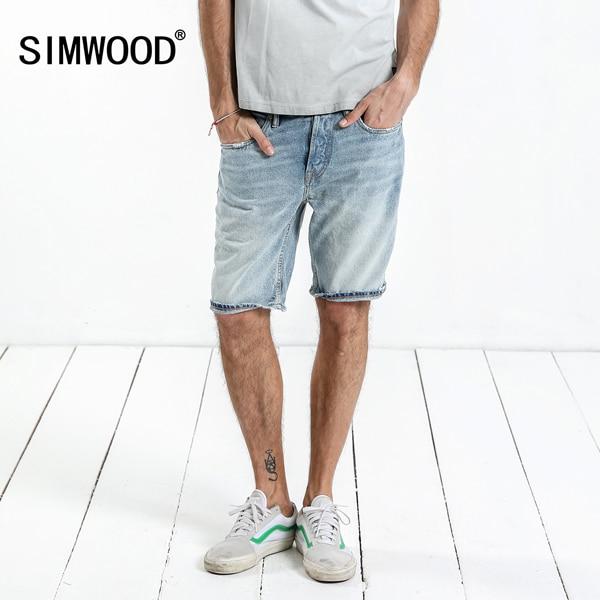 SIMWOOD 2019 Summer New Selvage Denim Shorts Fashion Ripped Knee Length Jeans RedLine High Quality Ripped Shorts 180085