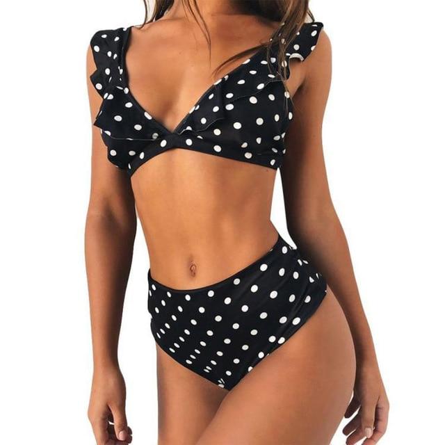 Swimsuit Swimwear Two Pieces Swimming Suit For Women Dot Ruffle High Waist Bikini Swim Suit Bikini Set 2019 Women's Bathing Suit
