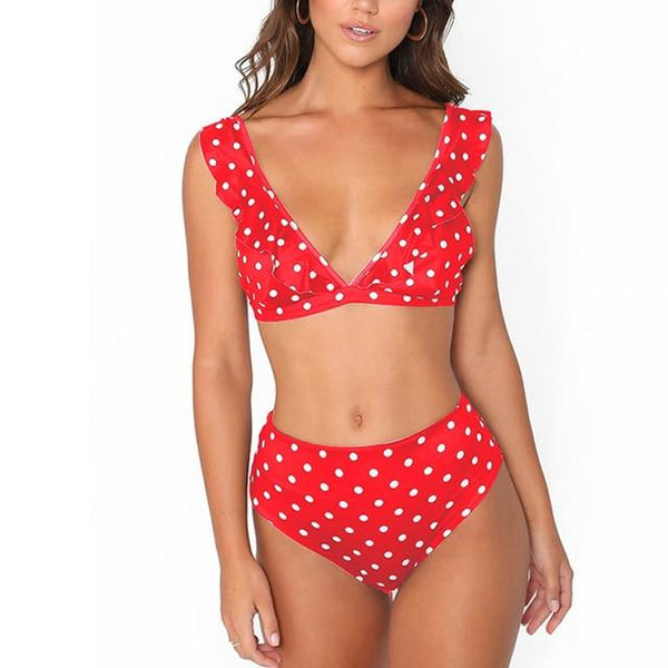 Swimsuit Swimwear Two Pieces Swimming Suit For Women Dot Ruffle High Waist Bikini Swim Suit Bikini Set 2019 Women's Bathing Suit