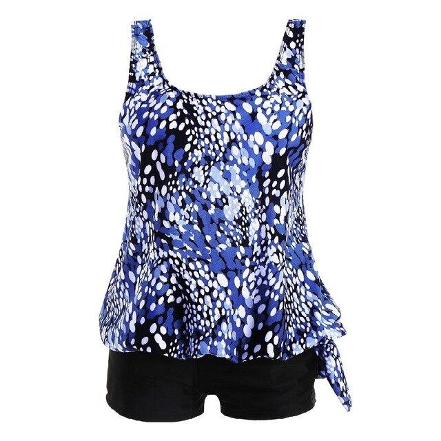 2019 Women Two Piece Swimsuits Printed Slimming Blouson Tankini Tops Boyshort Set Plus Size Swimwear High Waist Bathing Suits