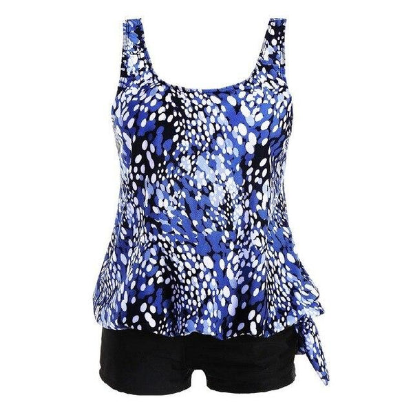 2019 Women Two Piece Swimsuits Printed Slimming Blouson Tankini Tops Boyshort Set Plus Size Swimwear High Waist Bathing Suits